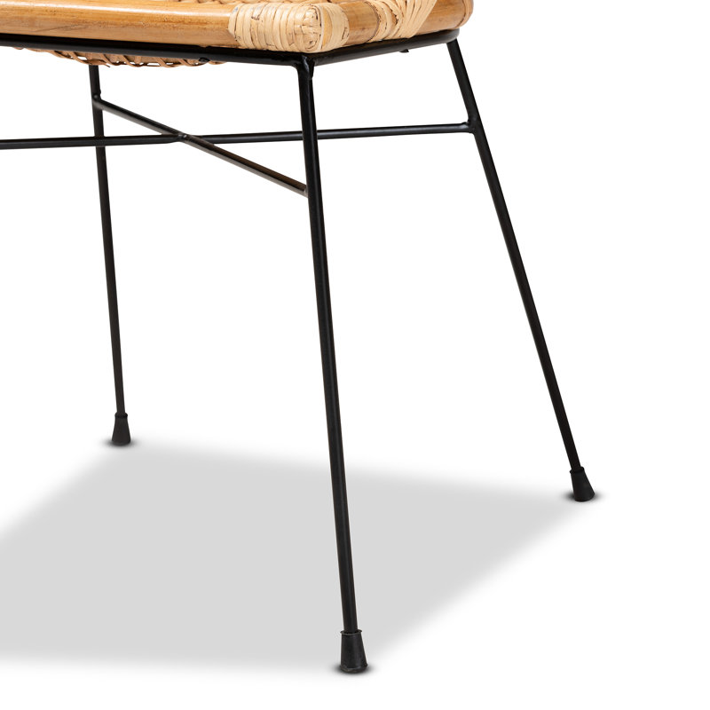 Natural Brown Rattan and Black Metal Dining Chair Set