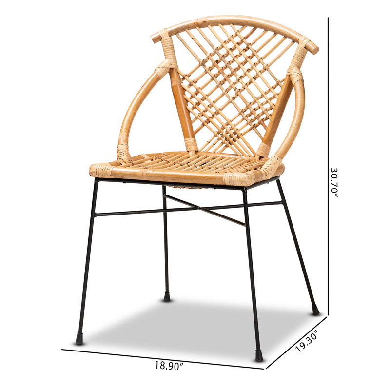 Natural Brown Rattan and Black Metal Dining Chair Set