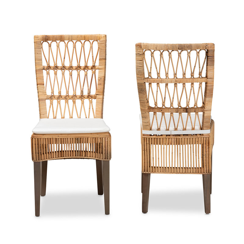 Natural Brown Rattan and Cane Dining Chair Set