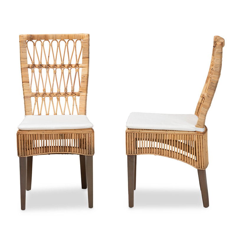 Natural Brown Rattan and Cane Dining Chair Set