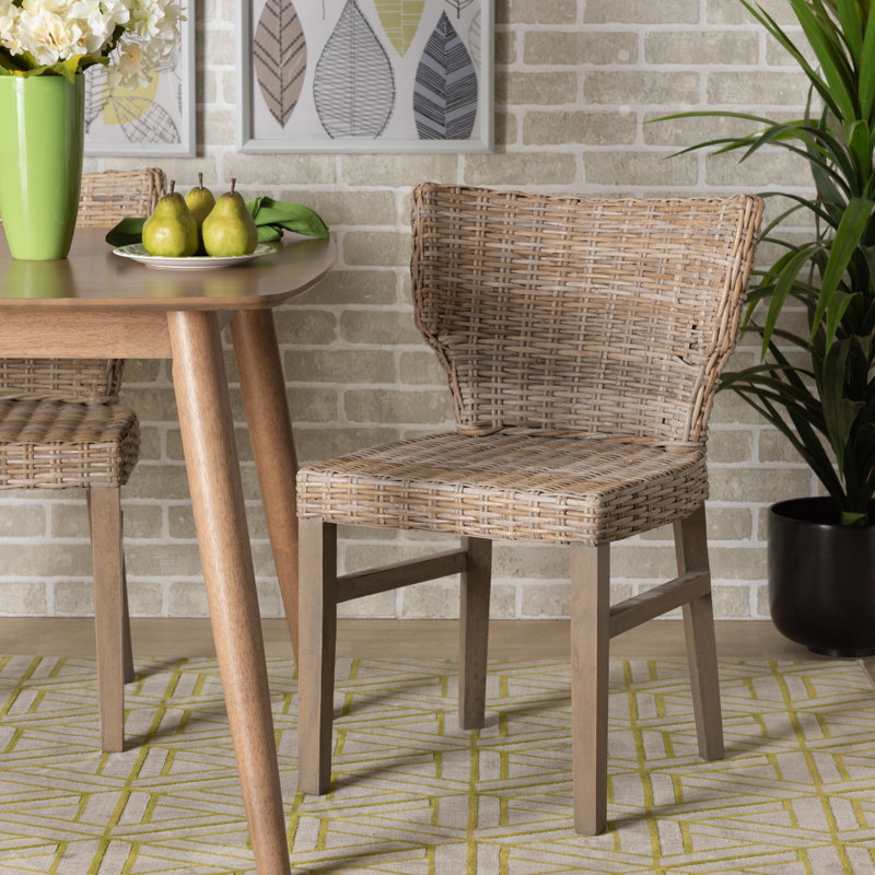 Bohemian Brown Rattan & Mahogany Low Dining Chair Set
