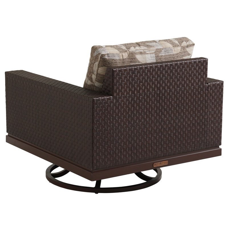 Abaco Elegant English Walnut and Woven Leather Swivel Lounge Chair