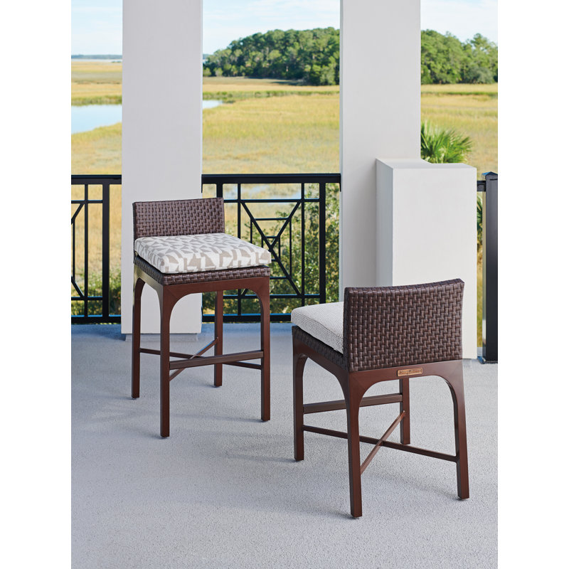 Elegant English Walnut & Woven Leather 24" Counter Stool