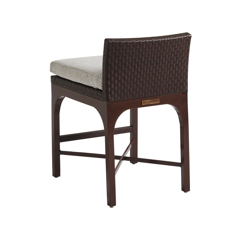 Elegant English Walnut & Woven Leather 24" Counter Stool