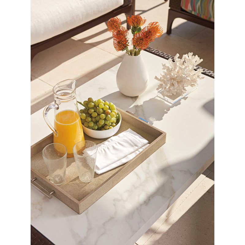 Abaco Transitional 52" Brown and White Woven Wicker Cocktail Table