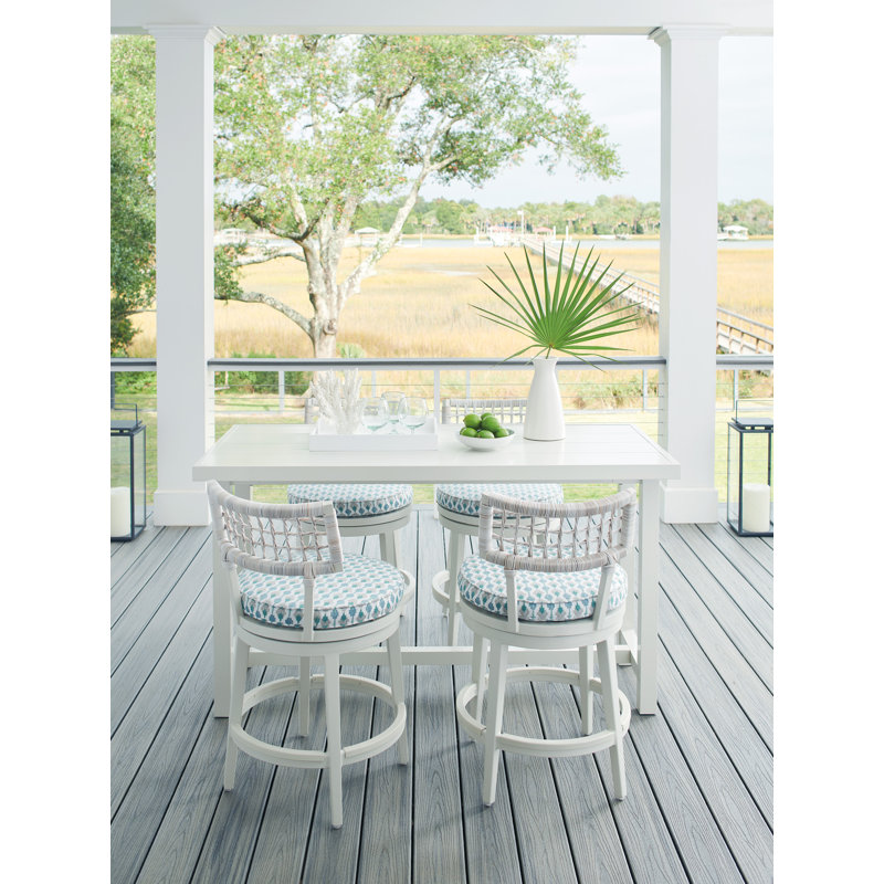Oyster White Blended Wicker Swivel Counter Stool with Aluminum Frame