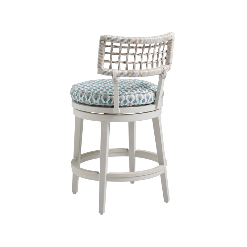 Oyster White Blended Wicker Swivel Counter Stool with Aluminum Frame