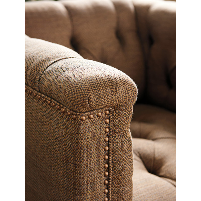 Lexington Dark Mocha Tufted Swivel Accent Chair with Old Brass Trim