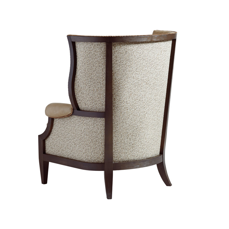 Arrowleaf Beige Leather Wing Chair with Old Brass Nail Trim