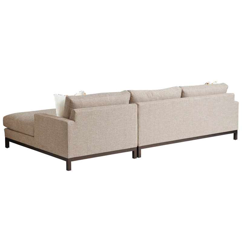 Taupe and Bronze Fabric Upholstered Sectional with Metal Track Arms
