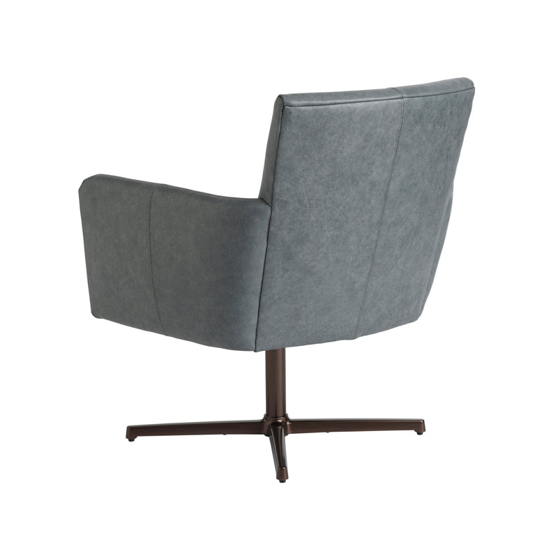 Elegant Gray Leather Swivel Armchair with Bronze Metal Legs