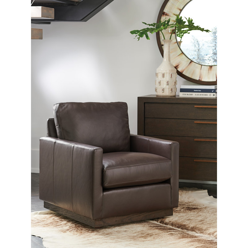 Arrowleaf Brown Leather and Wood Elegant Armchair
