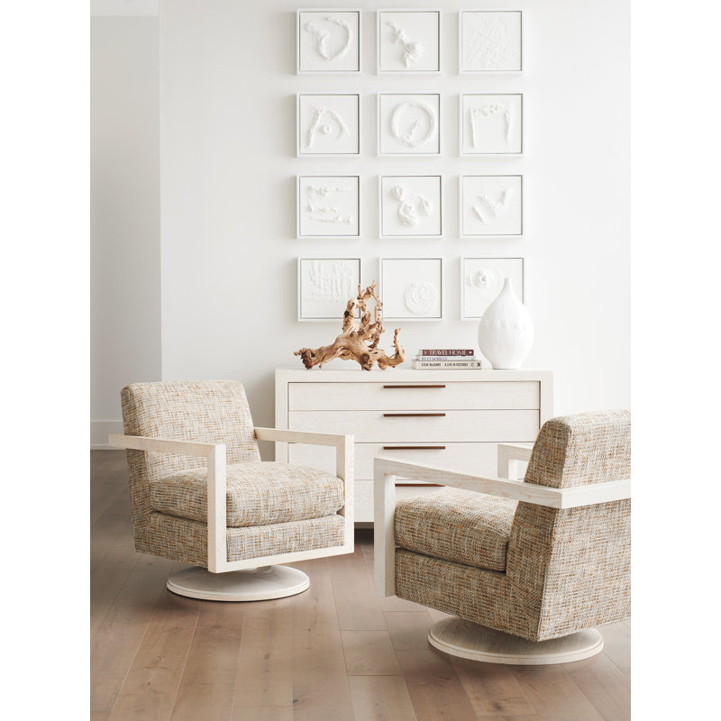 Gray Cotton Blend Swivel Armchair with Stripe Pattern