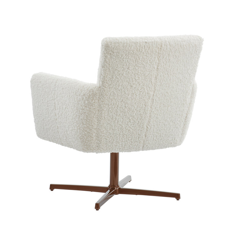 Barclay Butera White Faux-Sheepskin Swivel Armchair with Bronze Metal Base