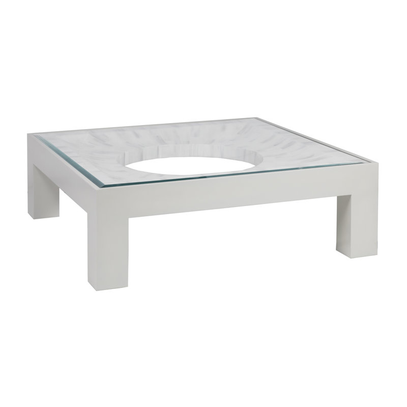 Elation White and Gray Square Glass Cocktail Table