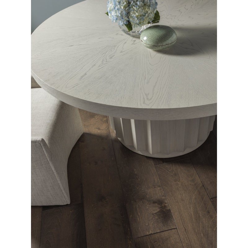 Transitional Cerused White Grey 60" Round Wood Dining Table