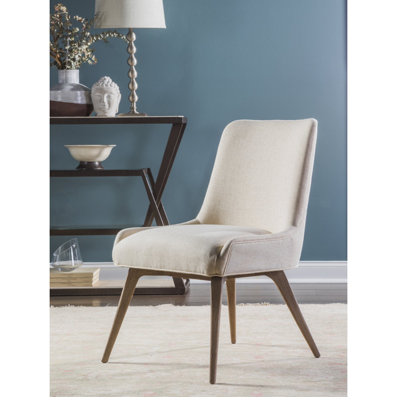 Mila Contemporary Beige Linen & Wood Upholstered Side Chair