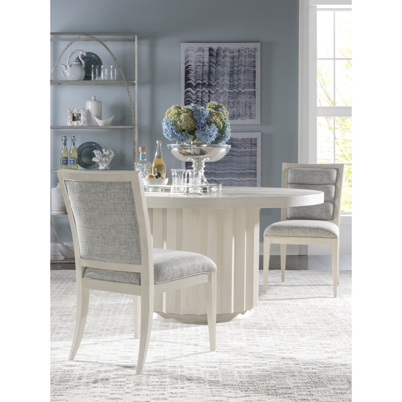 Transitional Cerused White Grey 60" Round Wood Dining Table
