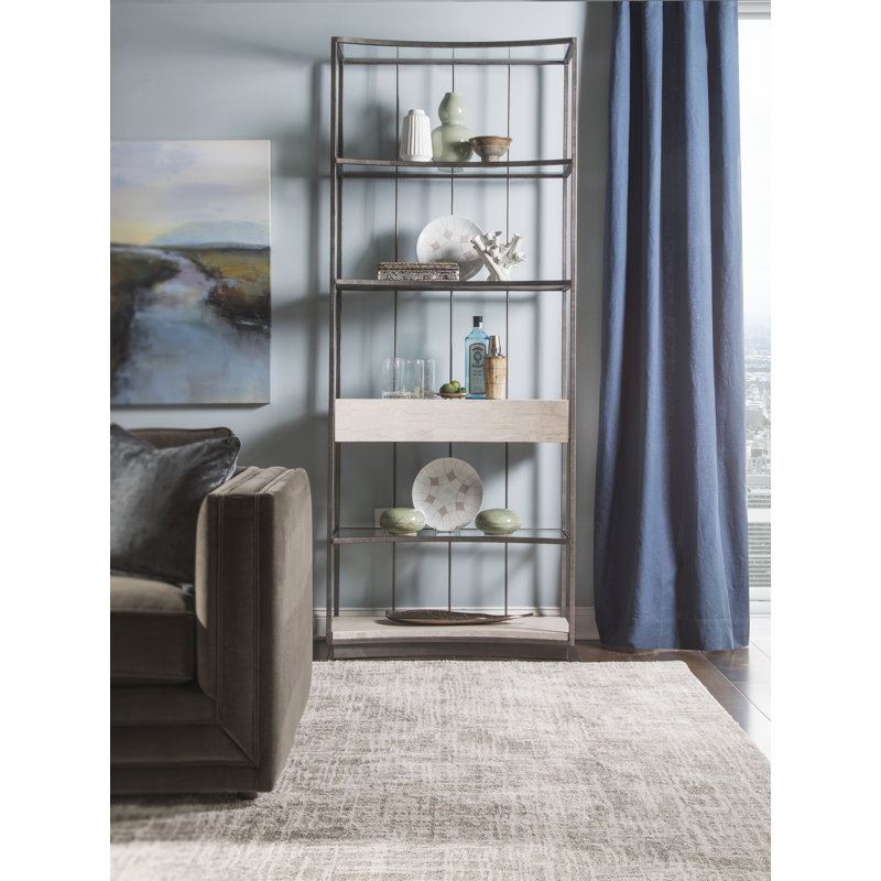 Tall Beige and White Iron Etagere with Glass Shelves