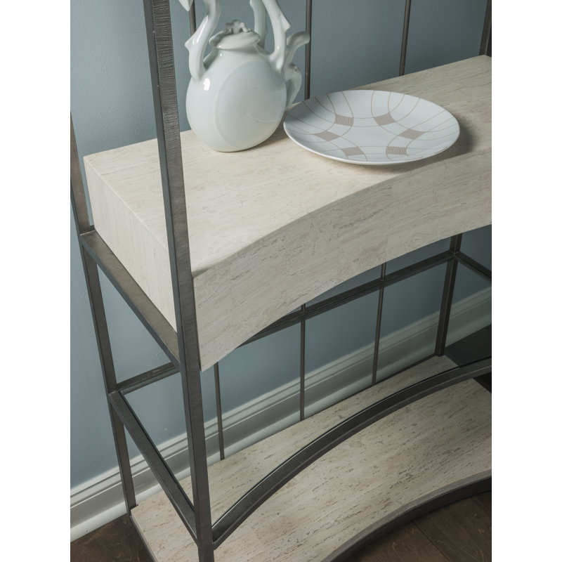 Tall Beige and White Iron Etagere with Glass Shelves