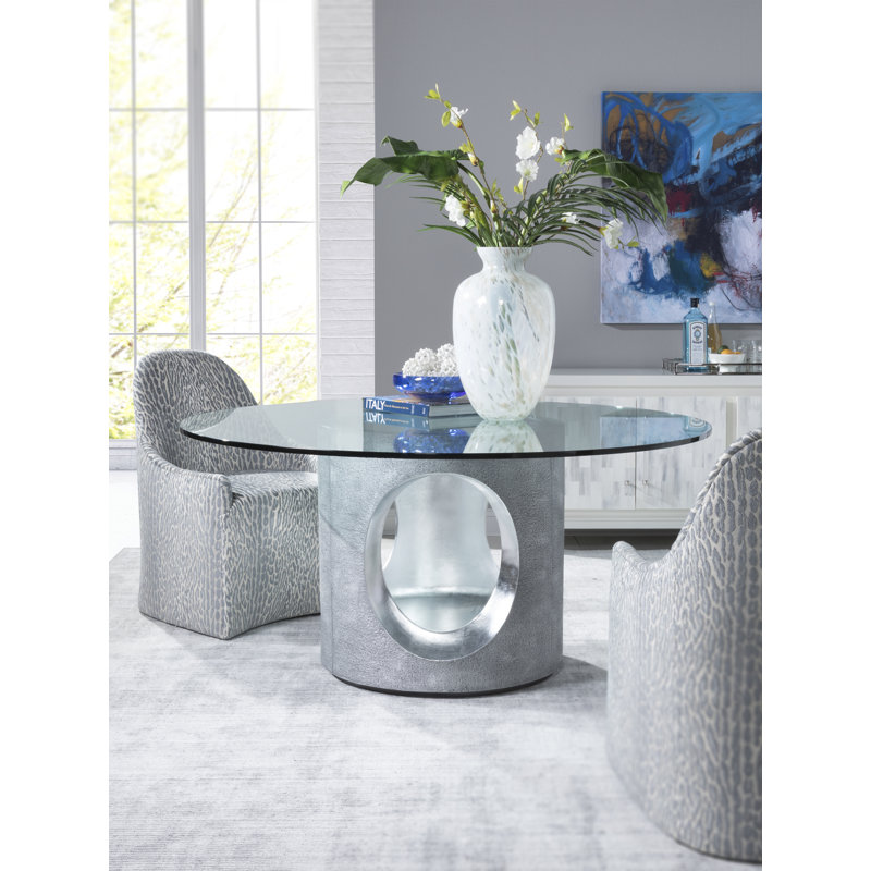 60" Gray and Silver Glass Round Dining Table