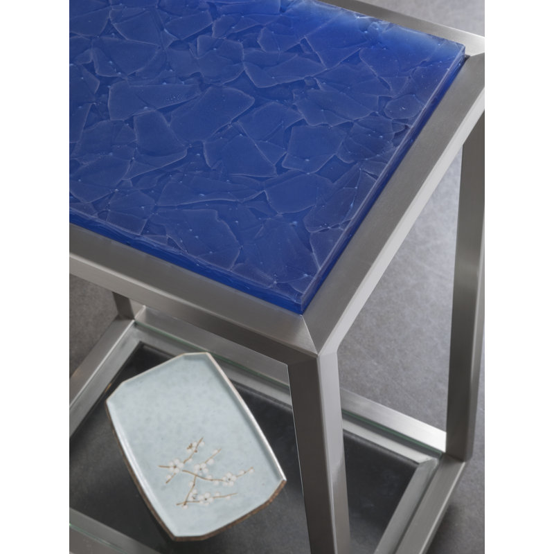 Ultramarine Blue Glass and Metal Accent Table