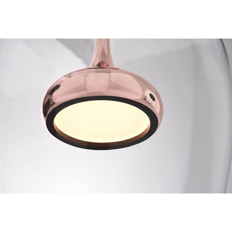Elegant Copper Moai LED Pendant Light with Teardrop Glass Shade
