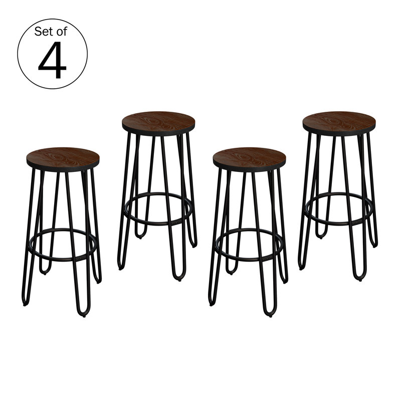 Rustic Elm 24-Inch Backless Counter Stool with Hairpin Metal Legs