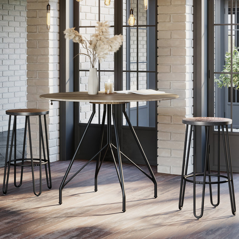 Rustic Elm 24-Inch Backless Counter Stool with Hairpin Metal Legs