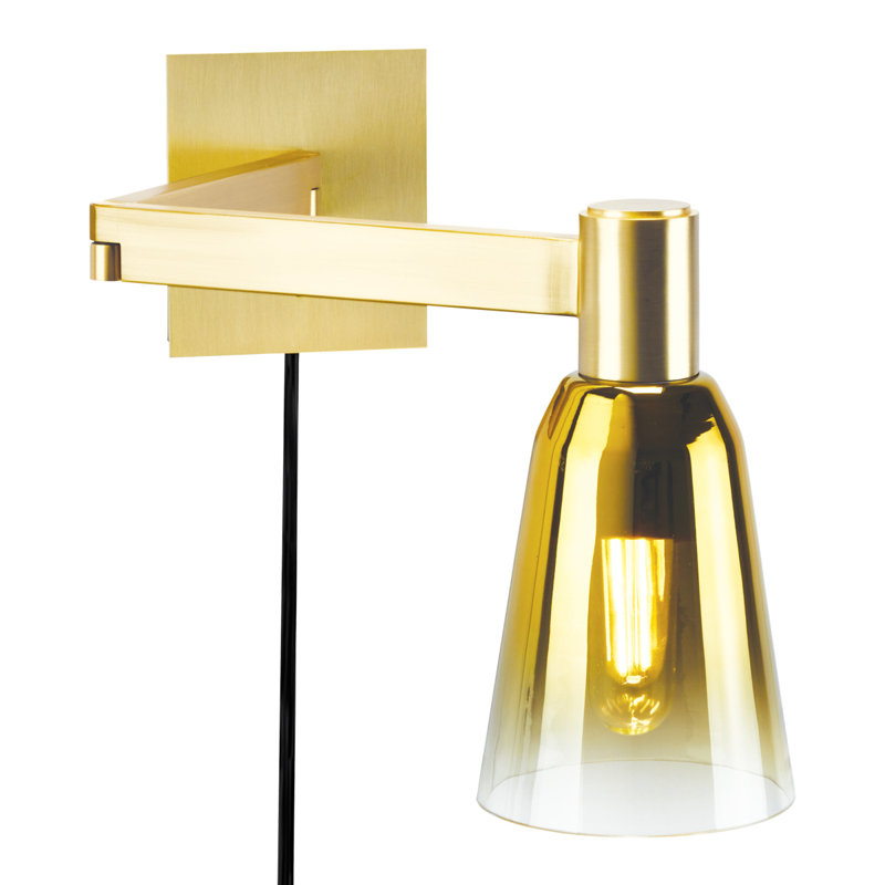 Matte Black and Brass Adjustable Swing Arm Sconce with Dimmable Feature