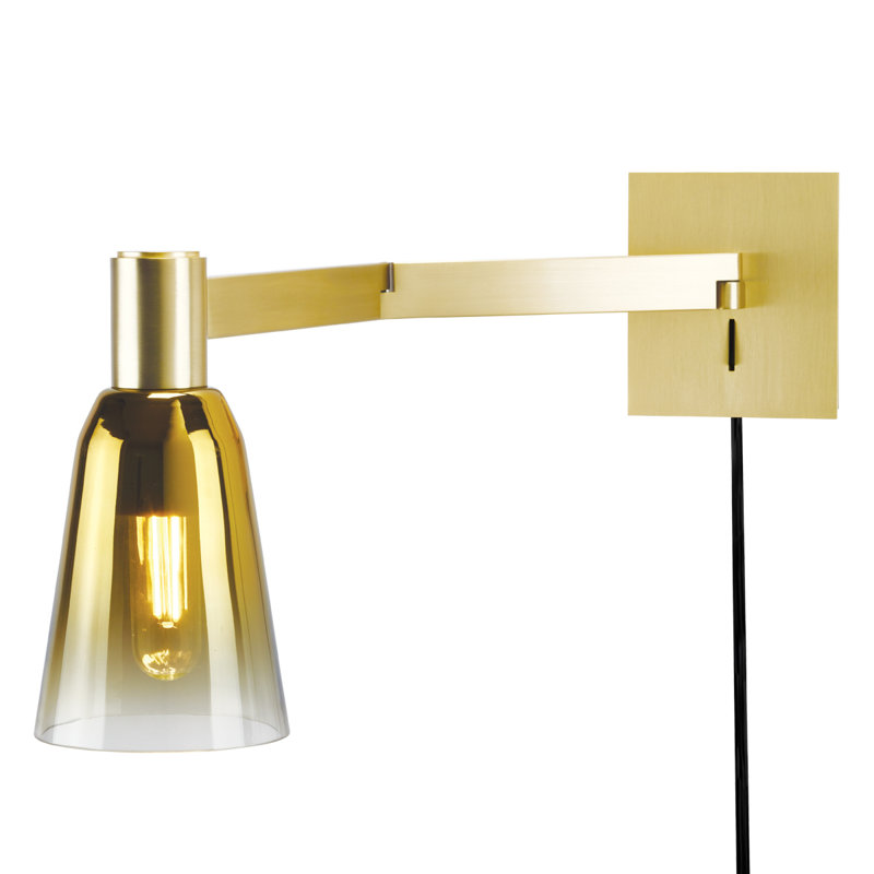 Matte Black and Brass Adjustable Swing Arm Sconce with Dimmable Feature