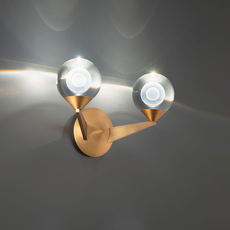 Aged Brass Dimmable Wall Sconce with Etched Crystal Globe