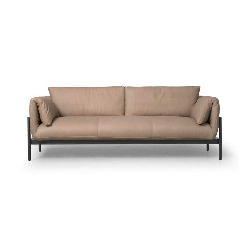 Heritage Taupe Leather Reclining Sofa with Pillow-top Arms