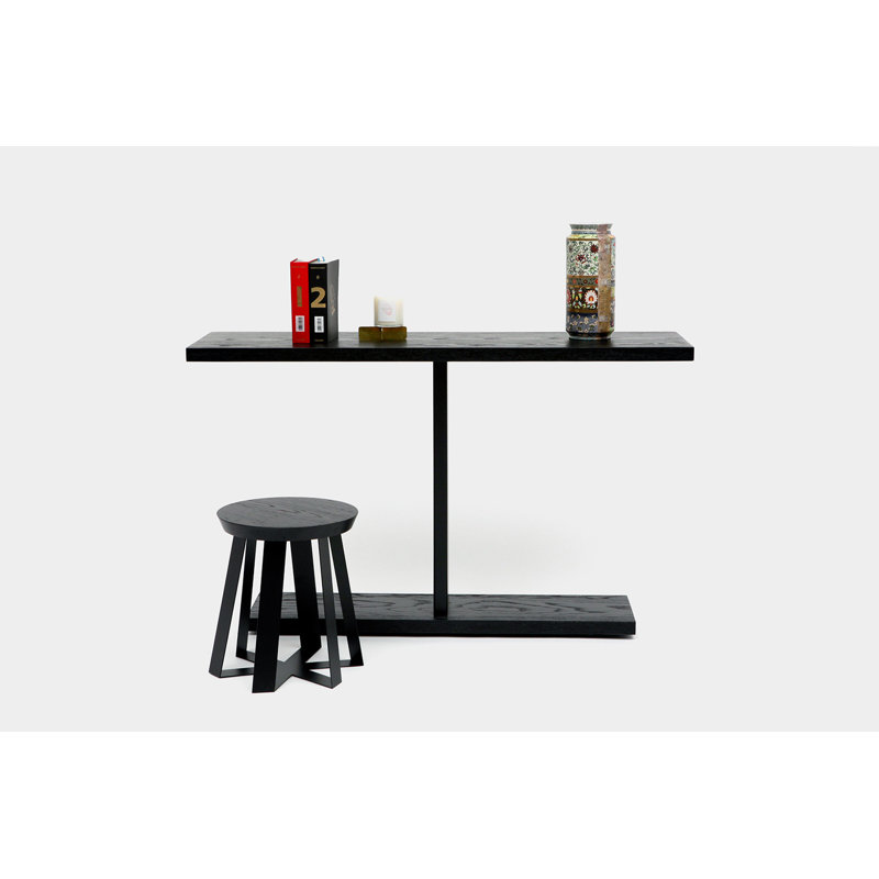 Black Solid Wood and Metal Round Pedestal Table