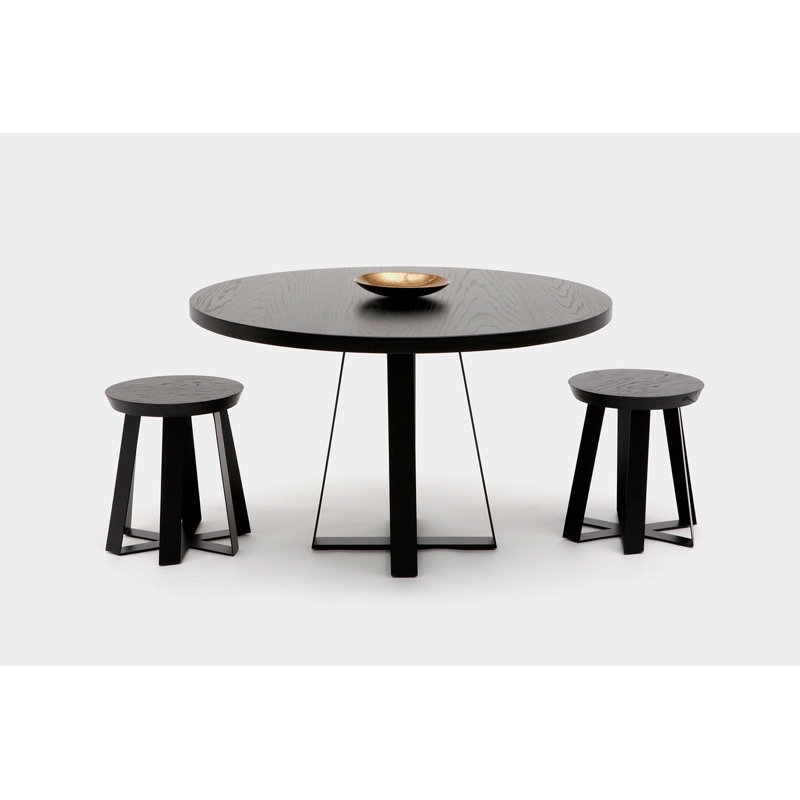 Black Solid Wood and Metal Round Pedestal Table