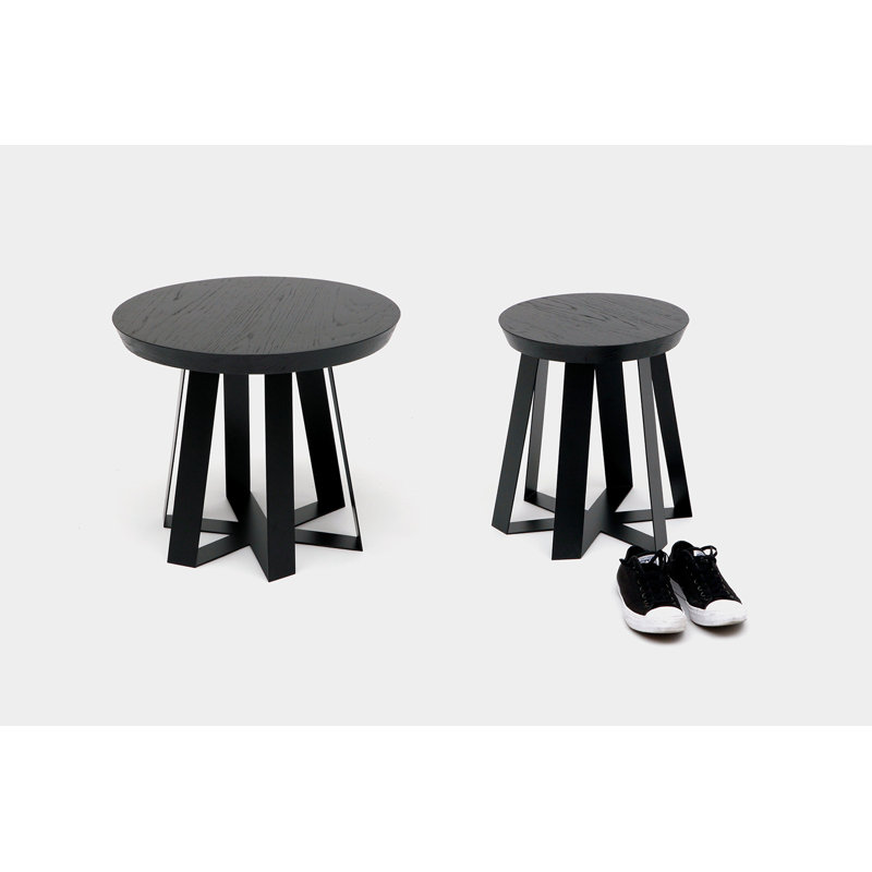 Black Solid Wood and Metal Round Pedestal Table