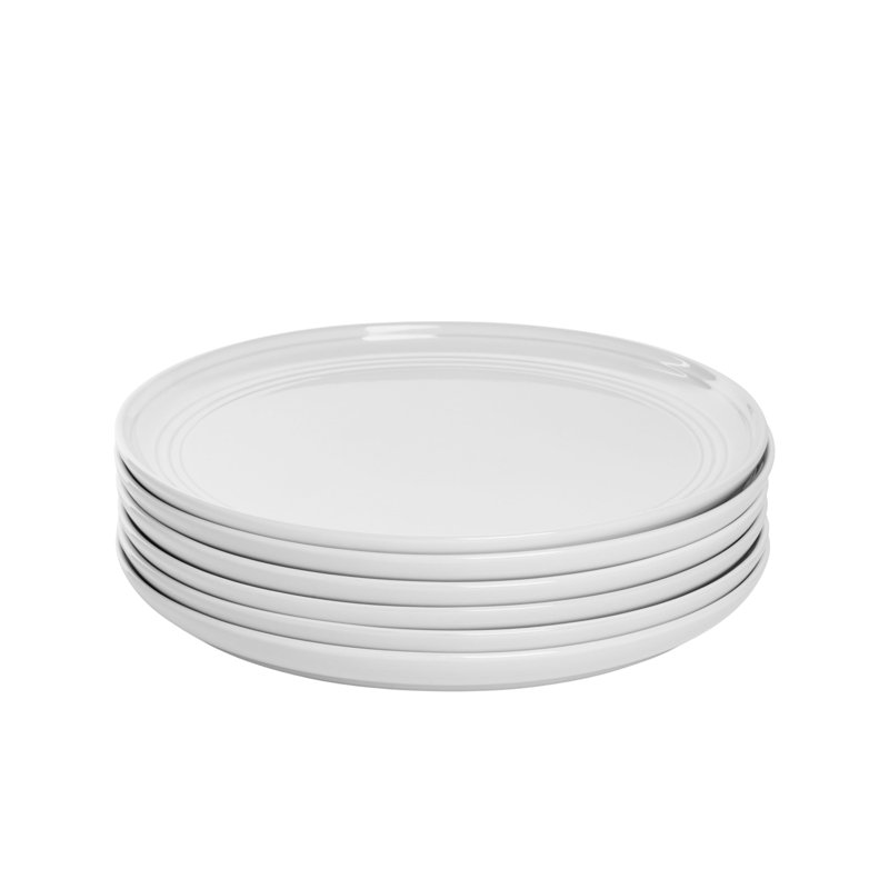 White Ceramic Round Microwave-Safe Dinner Plates, Set of 6
