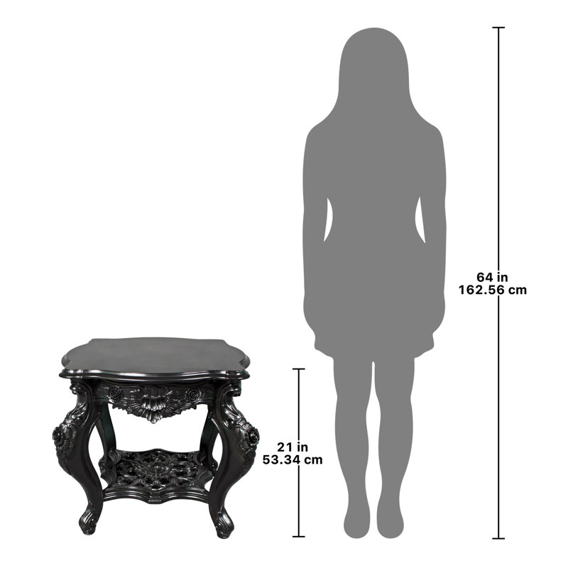 Rococo Ebonized Mahogany Serpentine Side Table with Hand-Carved Rosettes