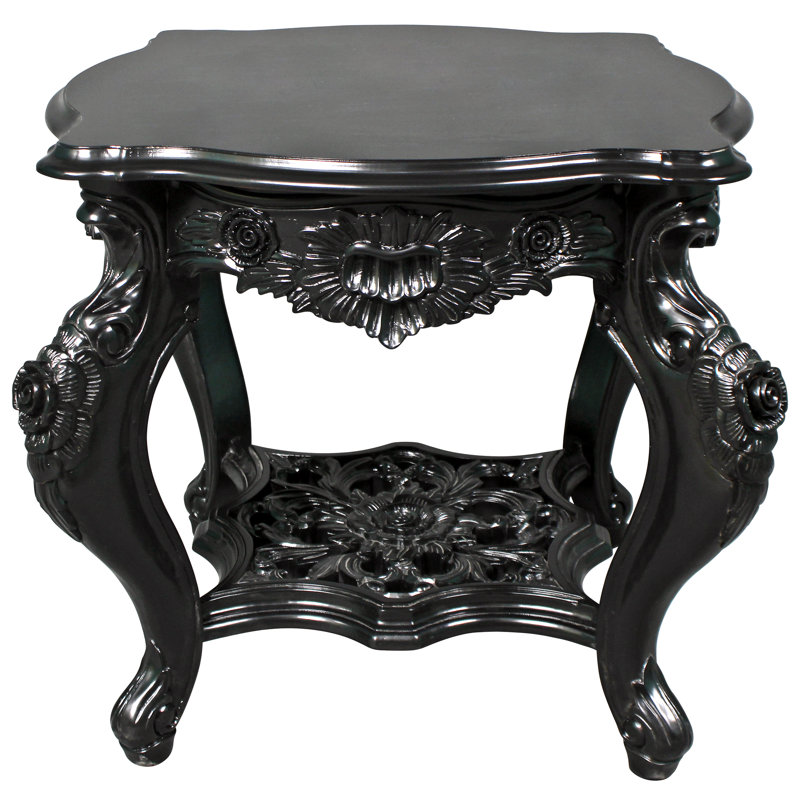 Rococo Ebonized Mahogany Serpentine Side Table with Hand-Carved Rosettes