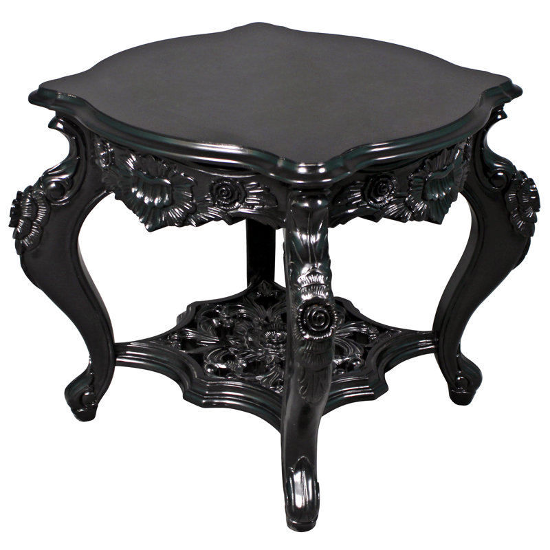 Rococo Ebonized Mahogany Serpentine Side Table with Hand-Carved Rosettes