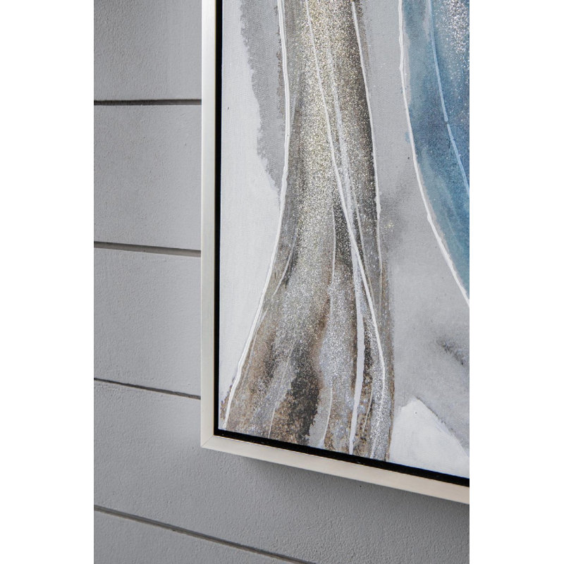 Tall Abstract Framed Oil Paintings in Purple, Gold, and Blue