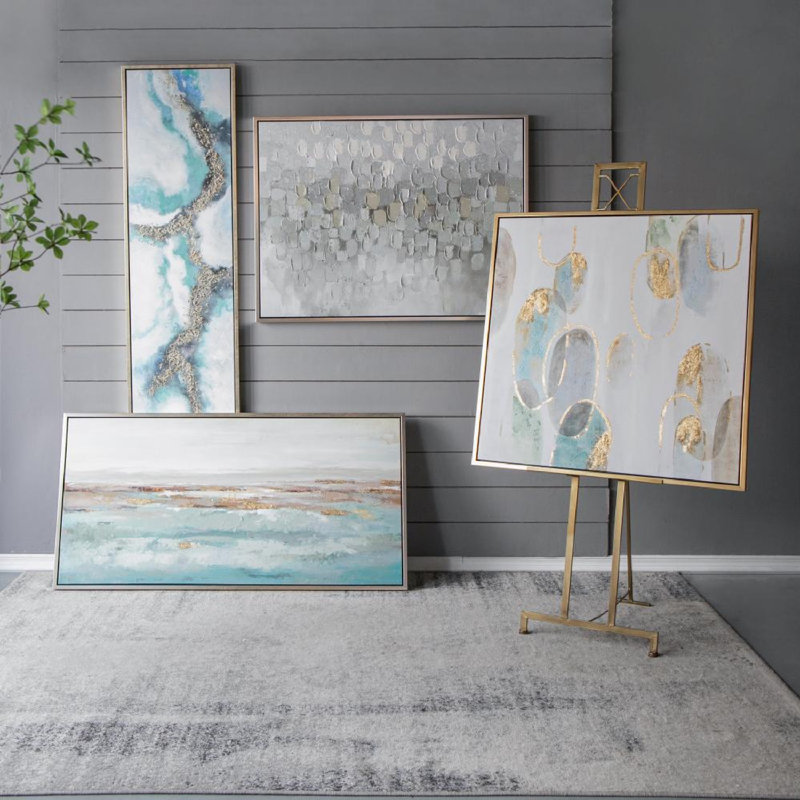 Blue and Gold Abstract Canvas Oil Painting Set