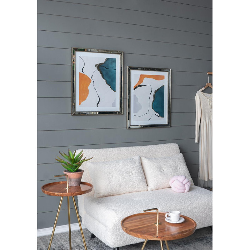 Set of 3 Blue and Orange Abstract Framed Wall Art
