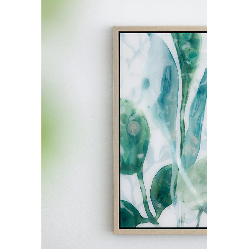 Green and White Acrylic Leaf Print Wall Art Set