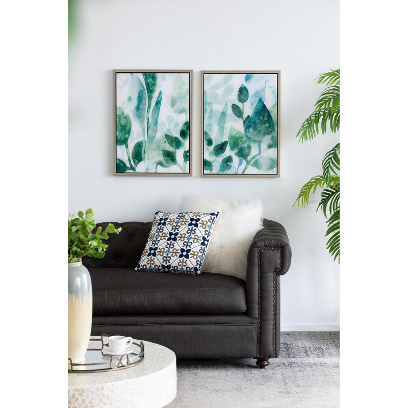 Green and White Acrylic Leaf Print Wall Art Set