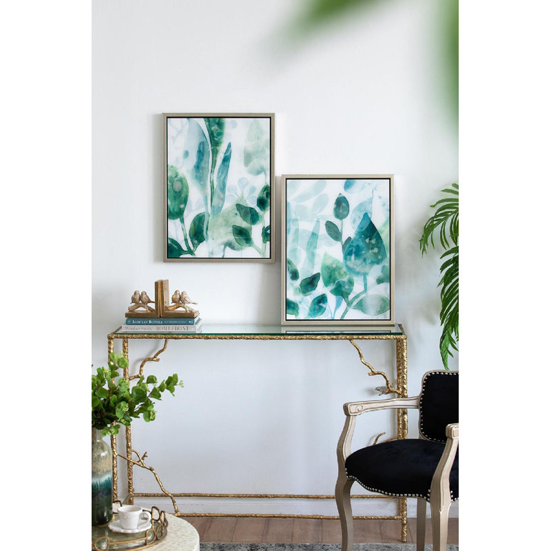 Green and White Acrylic Leaf Print Wall Art Set