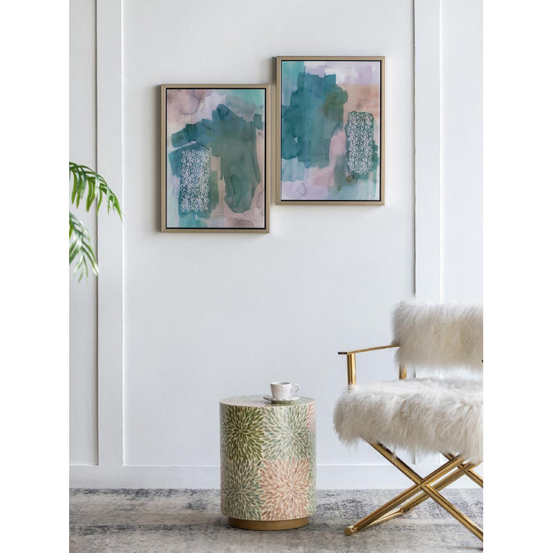 Teal and Beige Abstract Acrylic Framed Wall Art Set