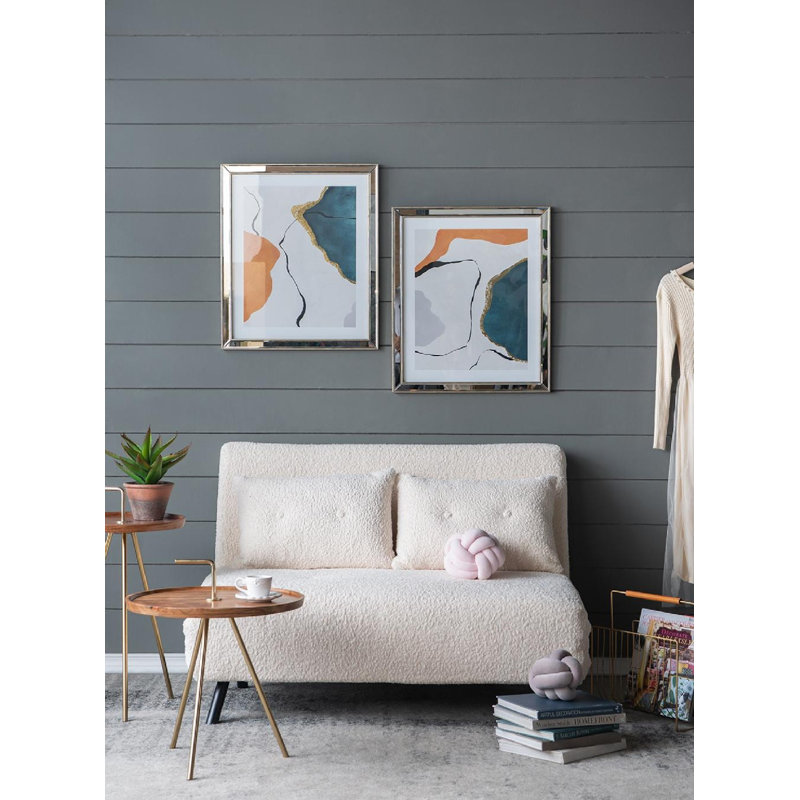 Set of 3 Blue and Orange Abstract Framed Wall Art