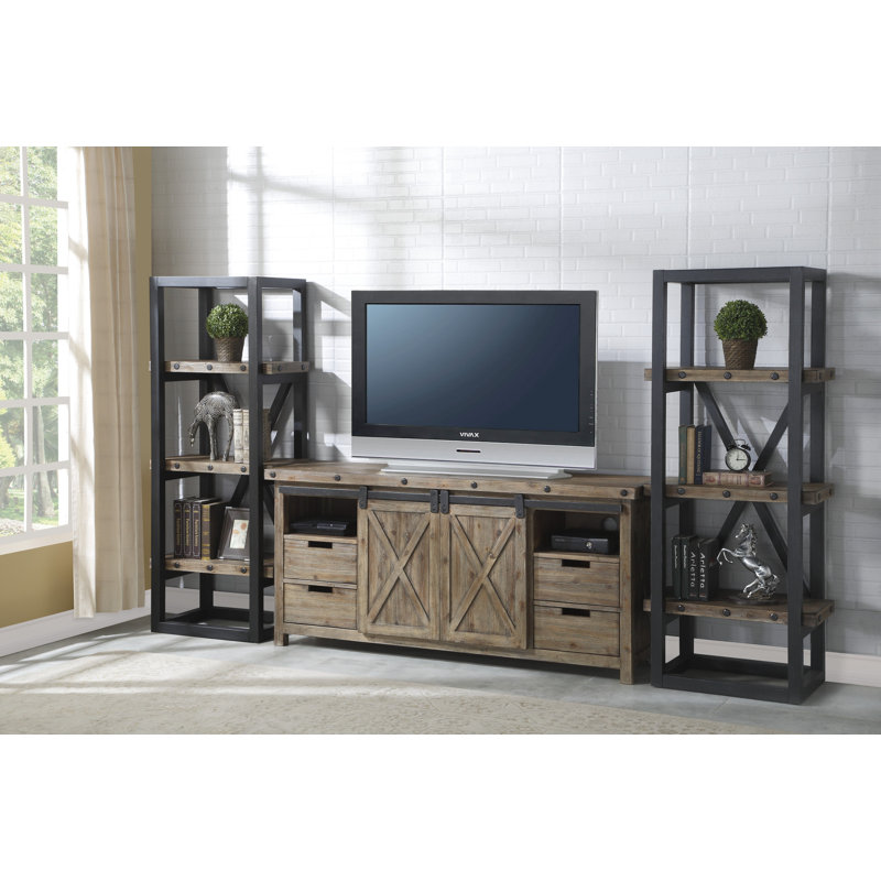 72'' Light Brown Reclaimed Wood Media Console with Cabinet
