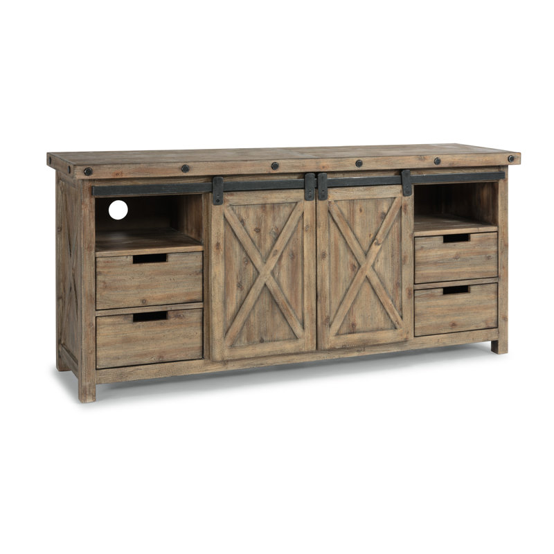 72'' Light Brown Reclaimed Wood Media Console with Cabinet
